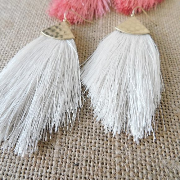 TWO pairs cute pink cream gold tassel earrings - Picture 3 of 5